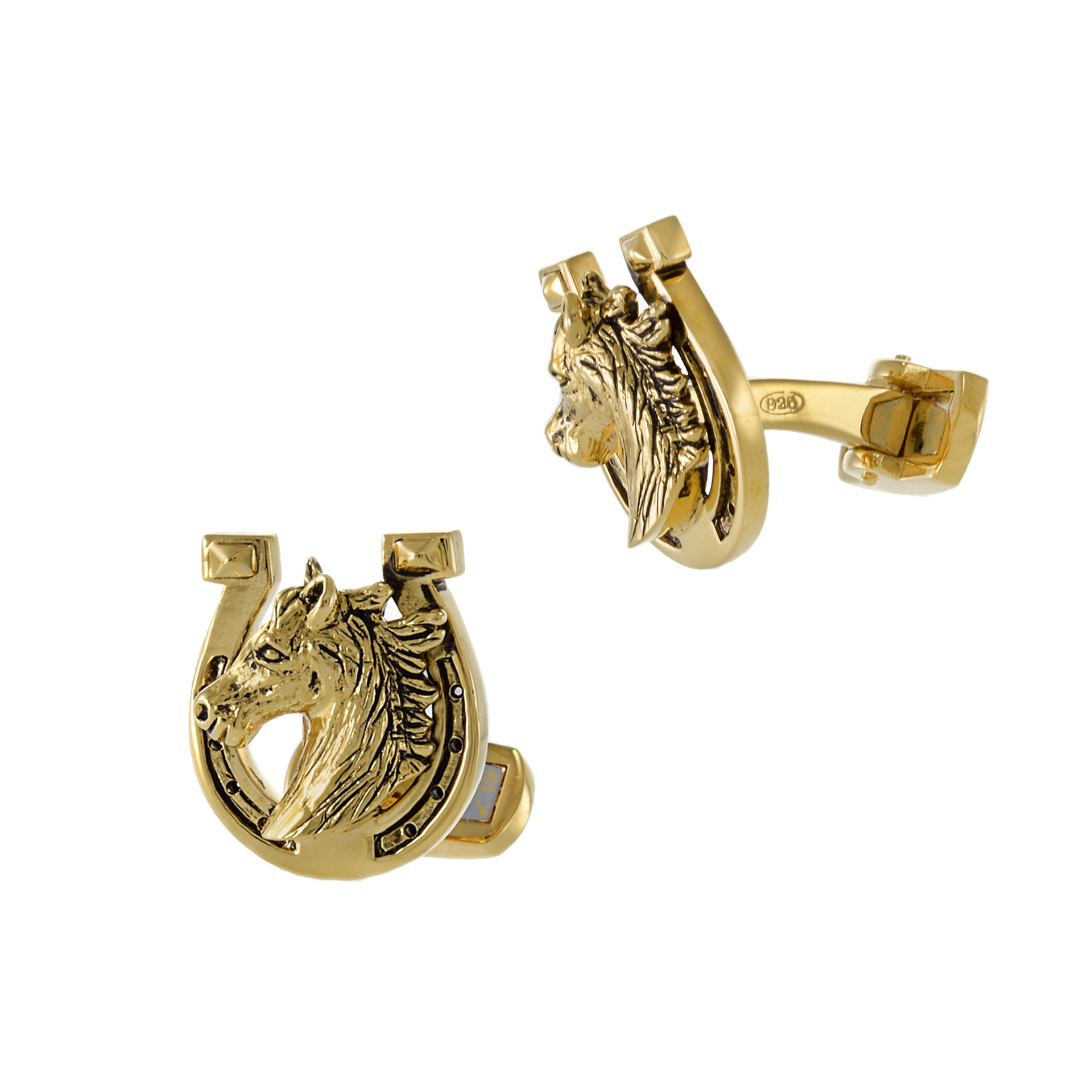 Louis Martin 18KT Yellow Gold Vermeil Horse and Horseshoe Cufflinks