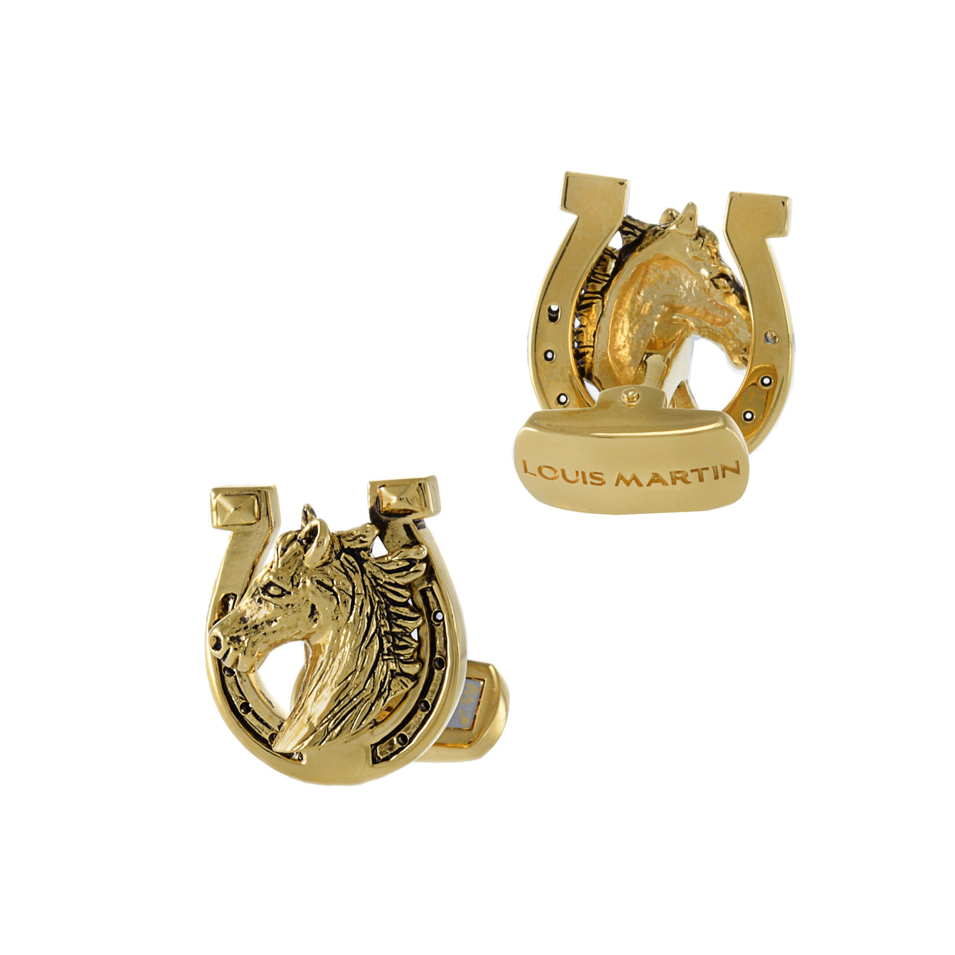 Louis Martin 18KT Yellow Gold Vermeil Horse and Horseshoe Cufflinks