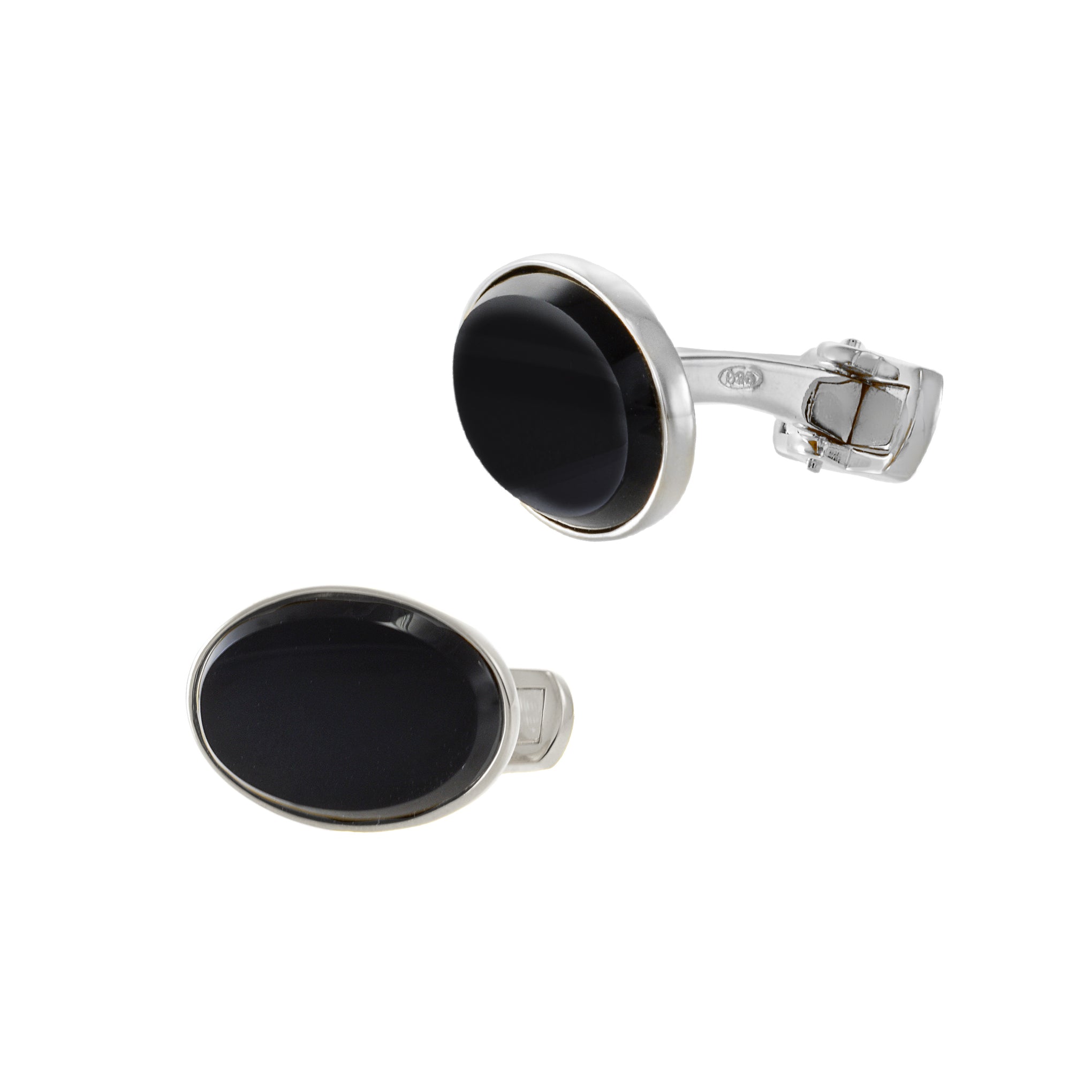 Louis Martin Sterling Silver Oval Black Onyx Stone Cufflinks