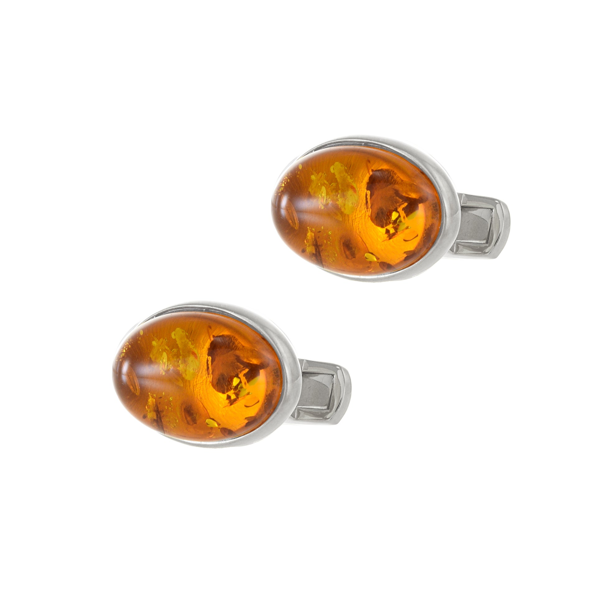 Louis Martin Sterling Silver Oval Amber Cufflinks