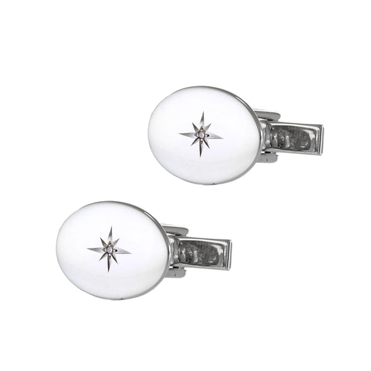 Sterling Silver Oval Shaped Cufflinks with Diamond