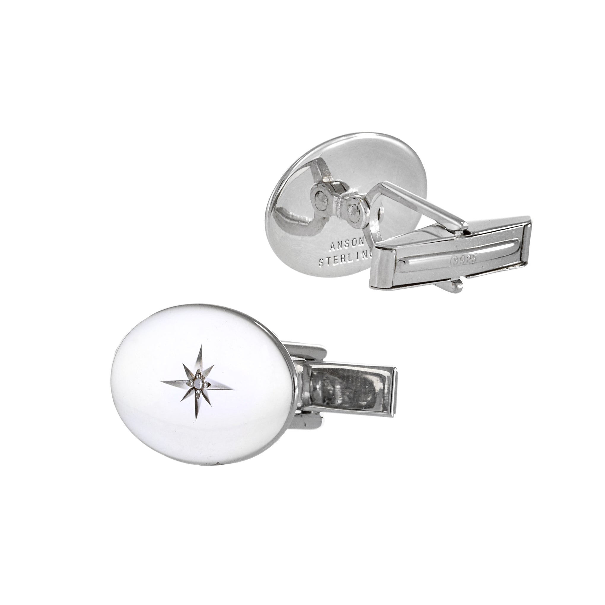 Sterling Silver Oval Shaped Cufflinks with Diamond