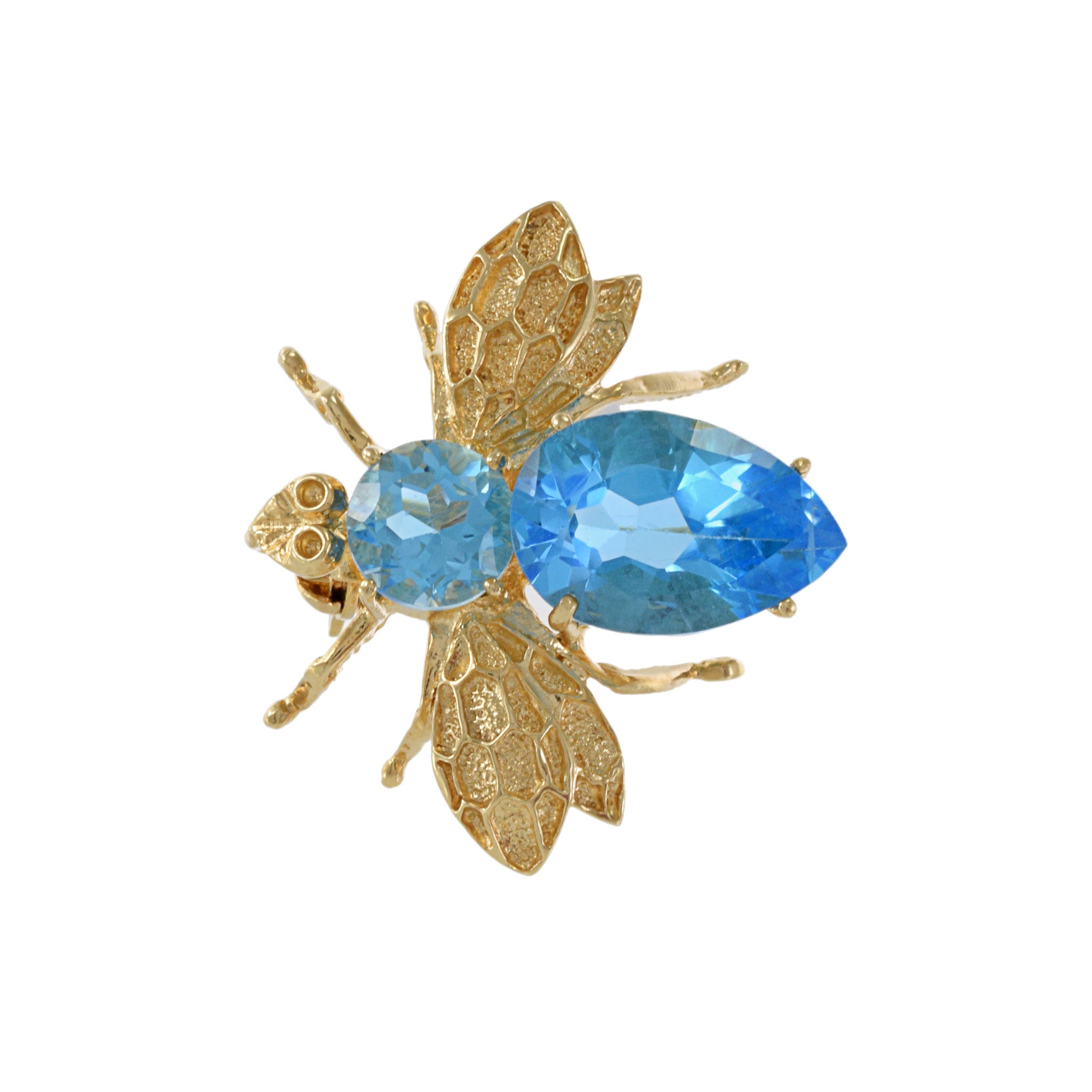 Vintage Retro Era 14KT Yellow Gold Blue Topaz Lapel Fly Pin