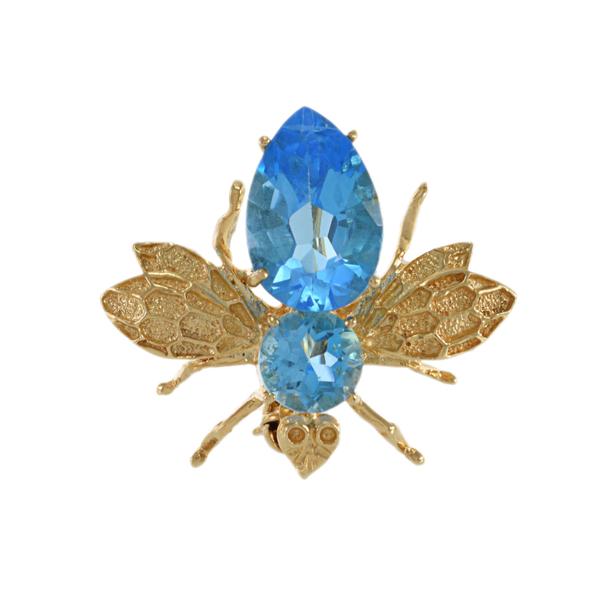 Vintage Retro Era 14KT Yellow Gold Blue Topaz Lapel Fly Pin