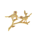 Vintage Retro Era 14KT Yellow Gold Two Birds on Branch Pin