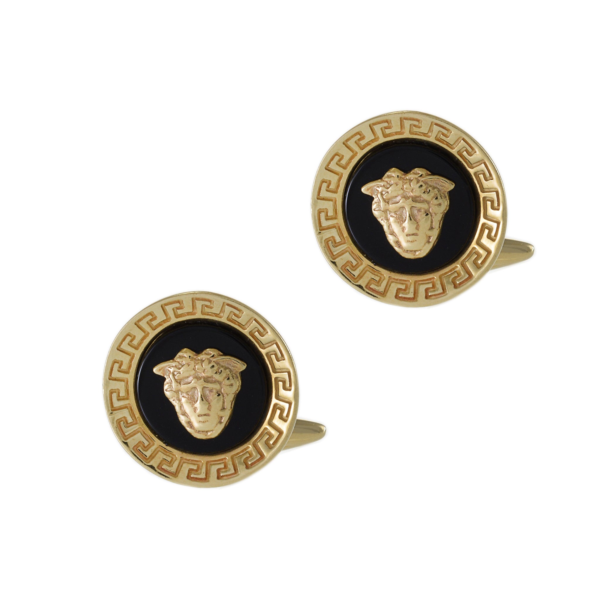 Vintage 14KT Yellow Gold Versace Black Onyx Cufflinks