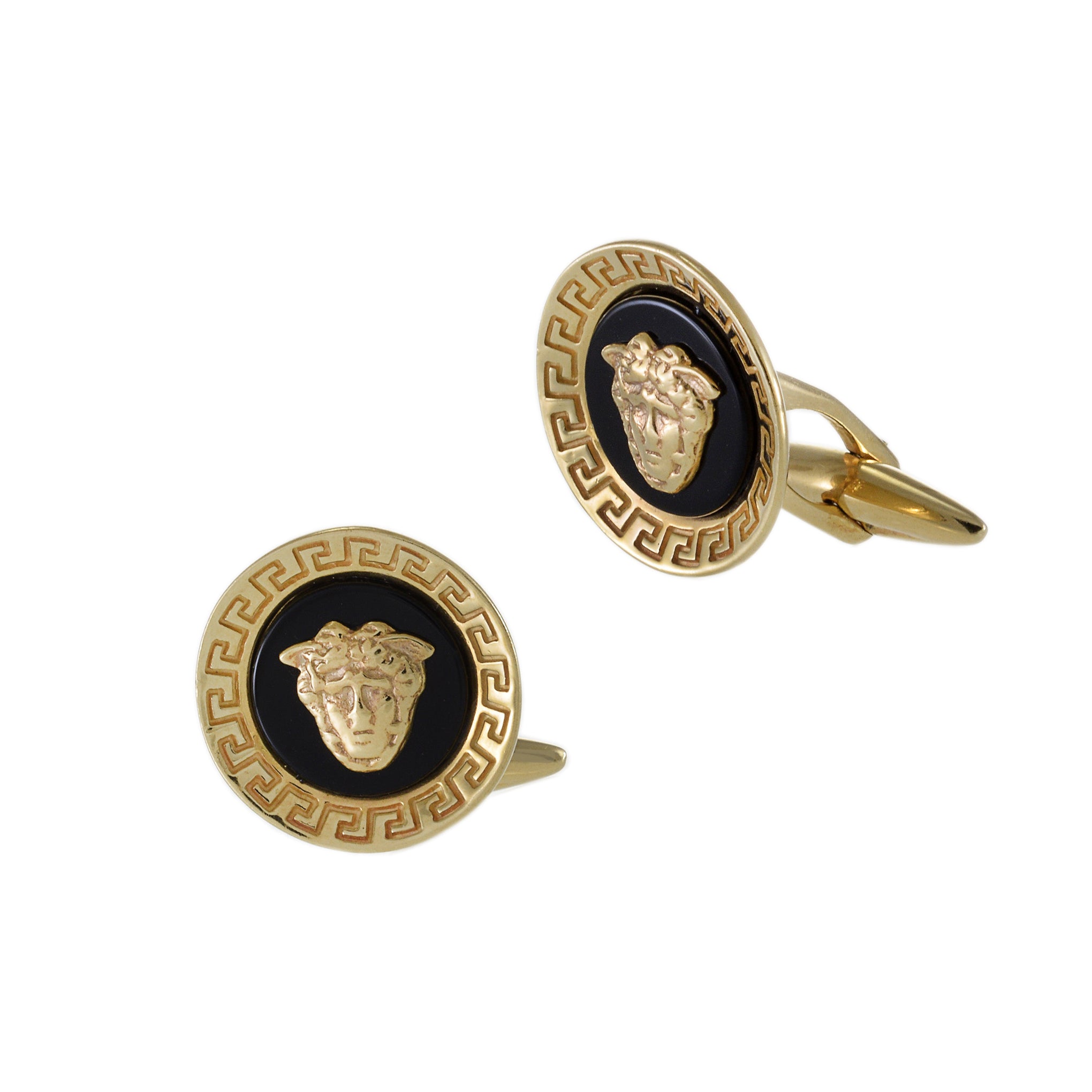 Vintage 14KT Yellow Gold Versace Black Onyx Cufflinks