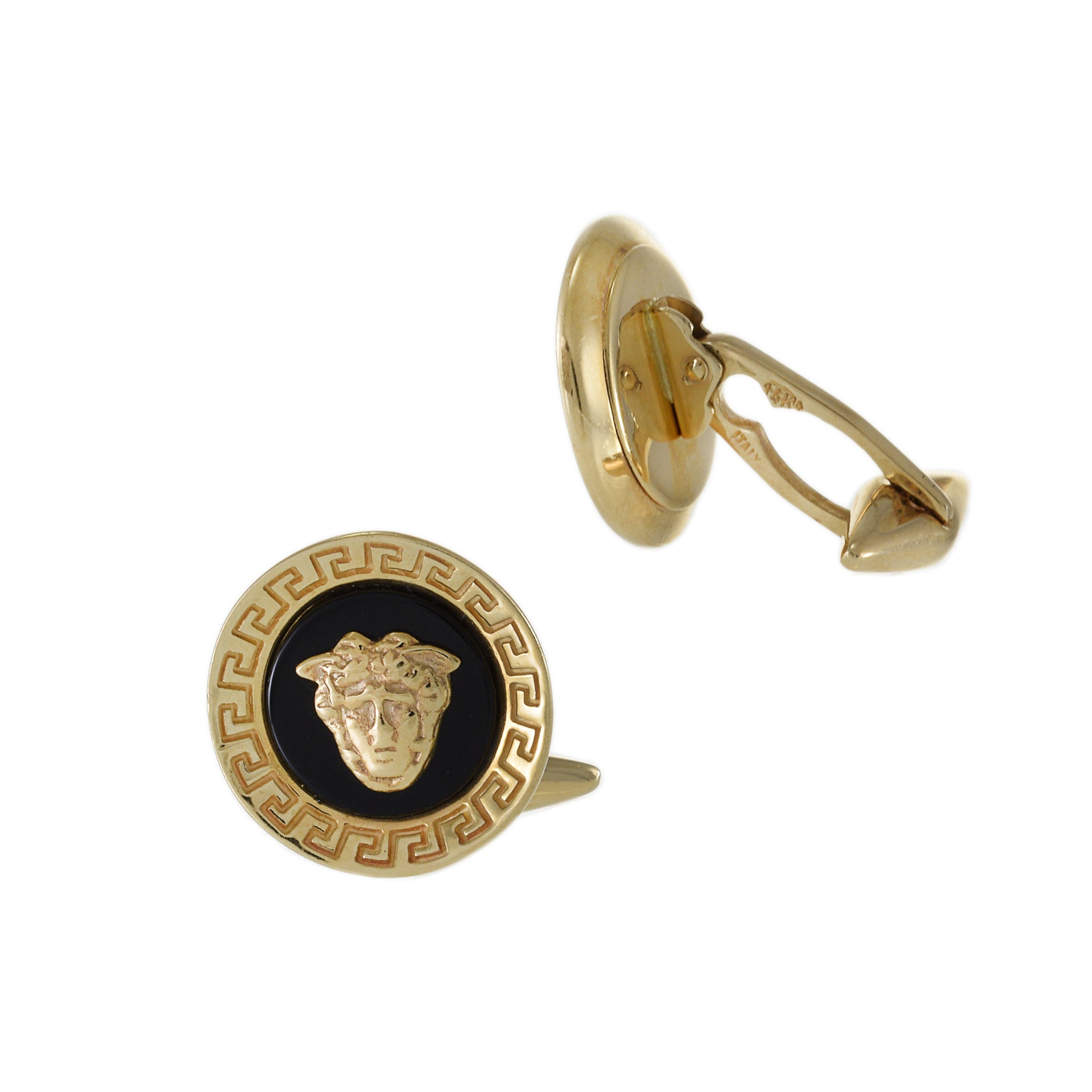 Vintage 14KT Yellow Gold Versace Black Onyx Cufflinks