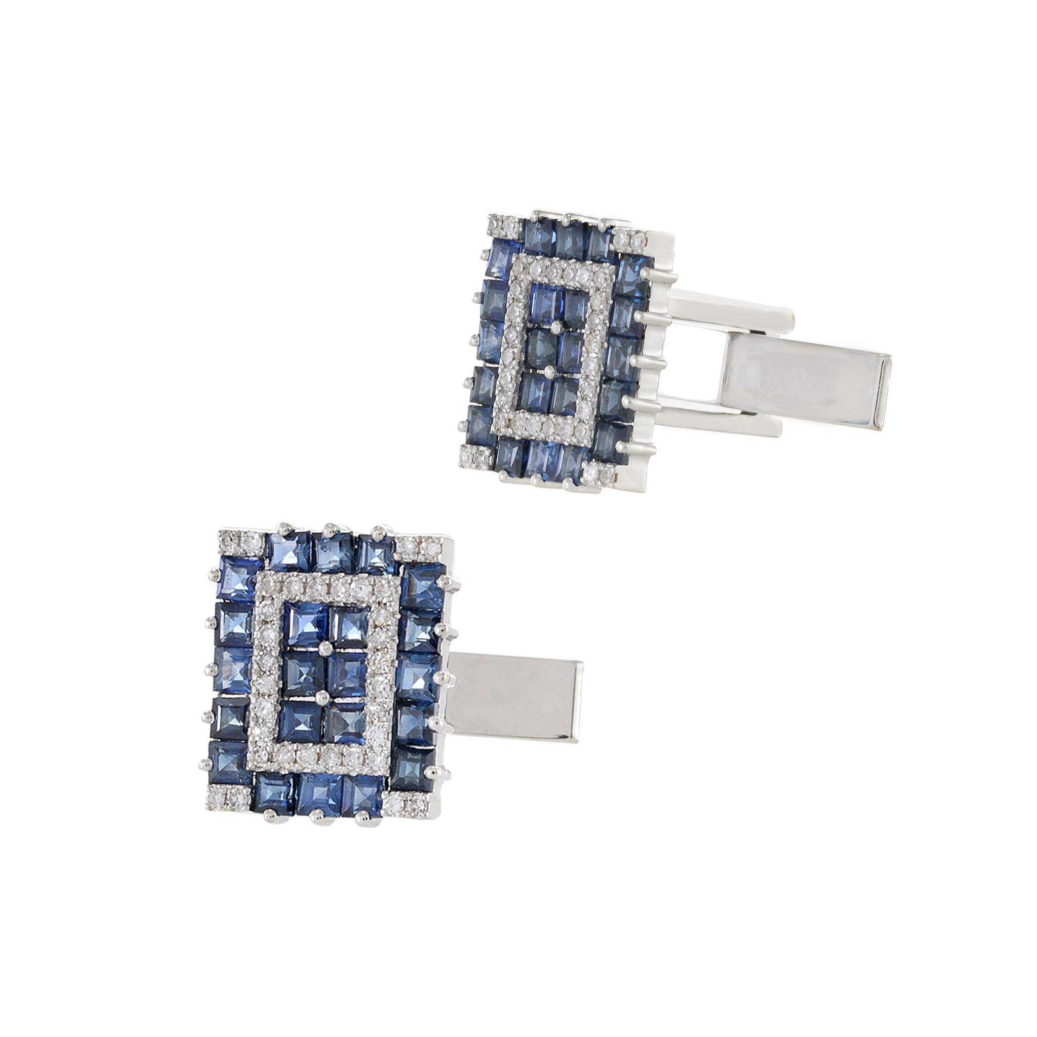 Louis Martin 14KT White Gold Diamond and Sapphire Geometric Cufflinks