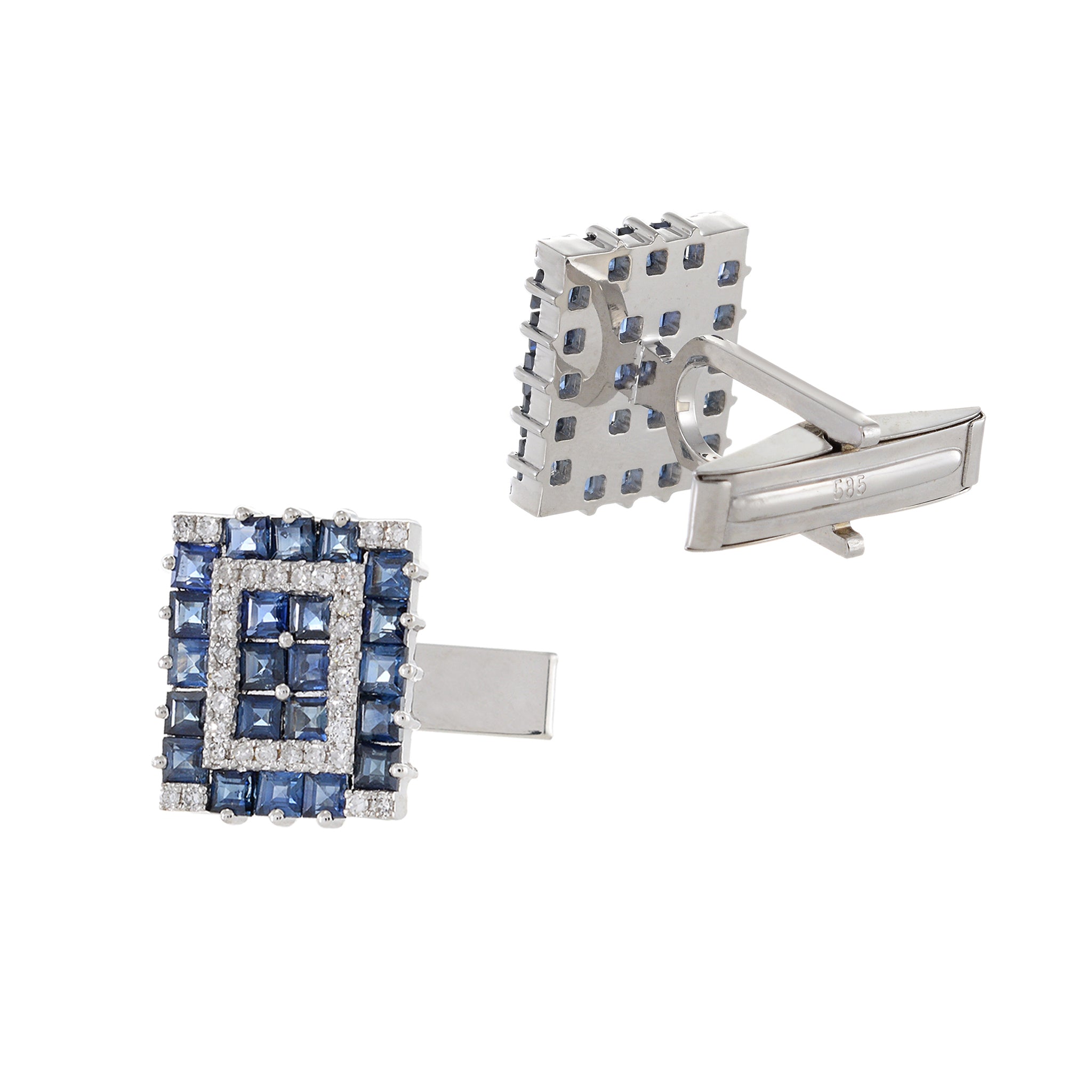 Louis Martin 14KT White Gold Diamond and Sapphire Geometric Cufflinks