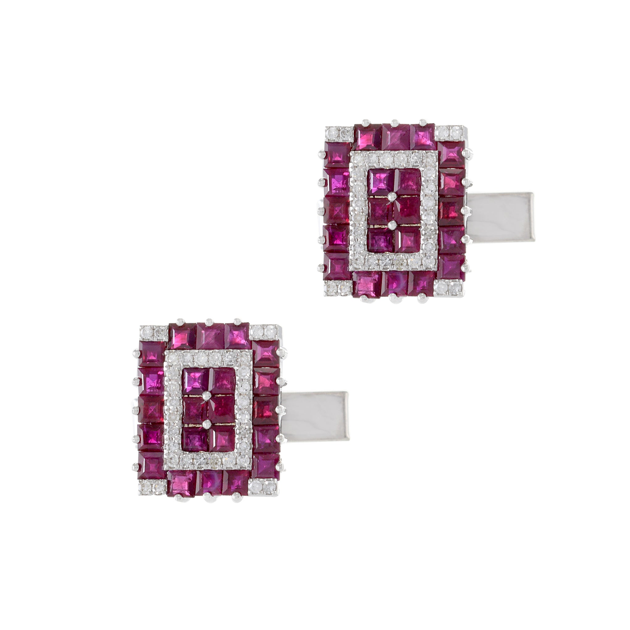 Louis Martin 14KT White Gold Ruby and Diamond Geometric Cufflinks