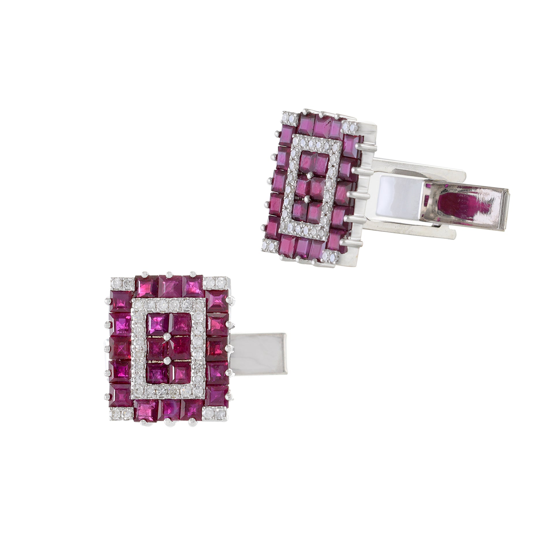 Louis Martin 14KT White Gold Ruby and Diamond Geometric Cufflinks