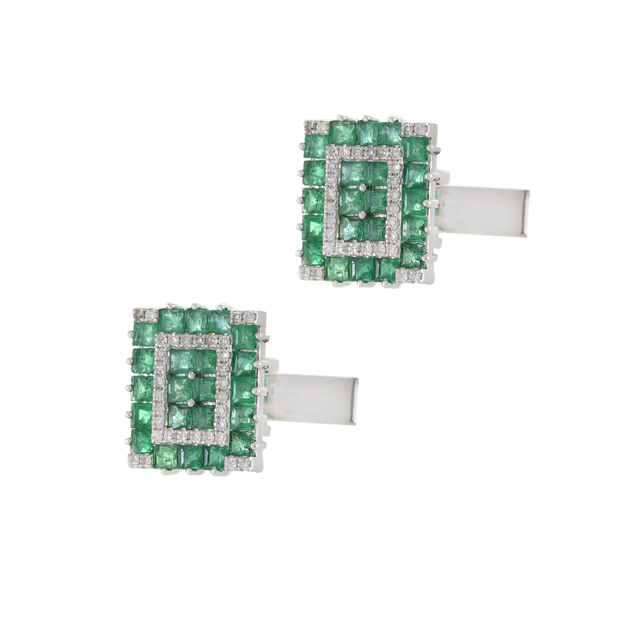 Louis Martin 14KT White Gold Emerald and Diamond Geometric Cufflinks