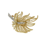 Vintage Retro Era 14KT Yellow Gold and Round Cut Diamond Leaf Brooch