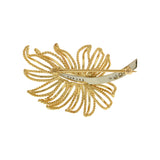 Vintage Retro Era 14KT Yellow Gold and Round Cut Diamond Leaf Brooch