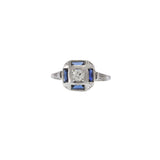 Antique Art Deco 14KT Gold & Platinum Sapphire and Diamond Filigree Ring