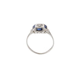 Antique Art Deco 14KT Gold & Platinum Sapphire and Diamond Filigree Ring