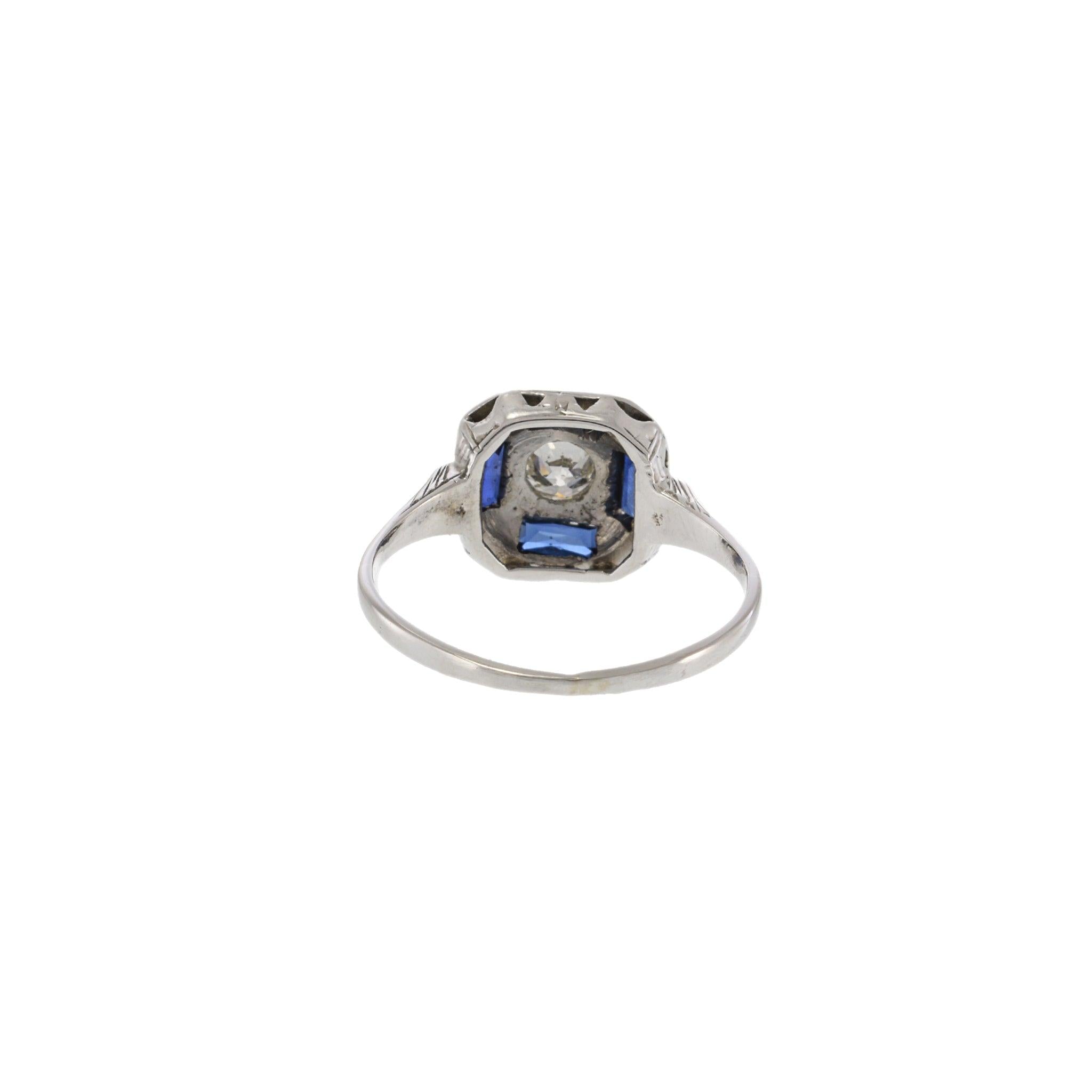 Antique Art Deco 14KT Gold & Platinum Sapphire and Diamond Filigree Ring