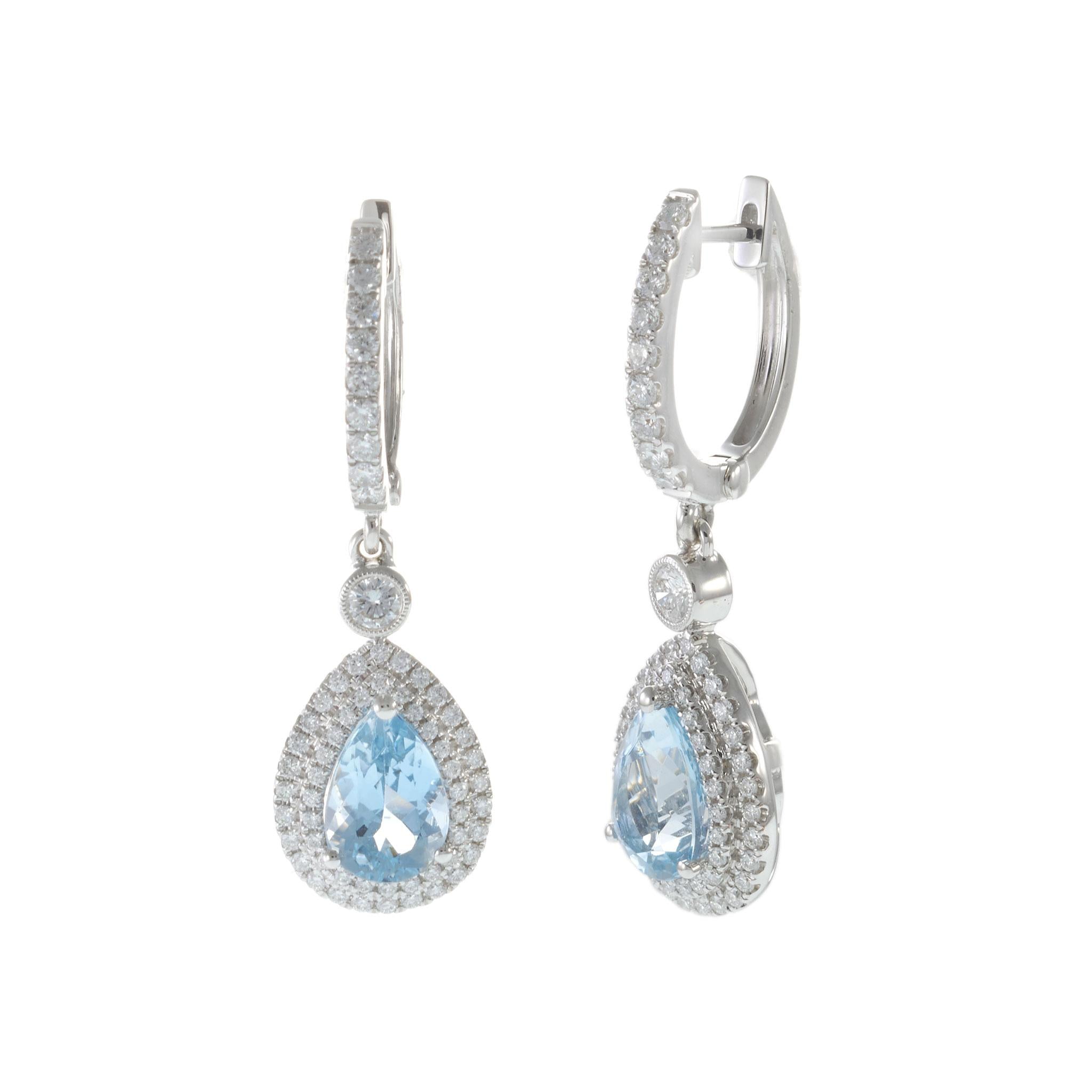 18KT White Gold Aquamarine and Diamond Drop Earrings