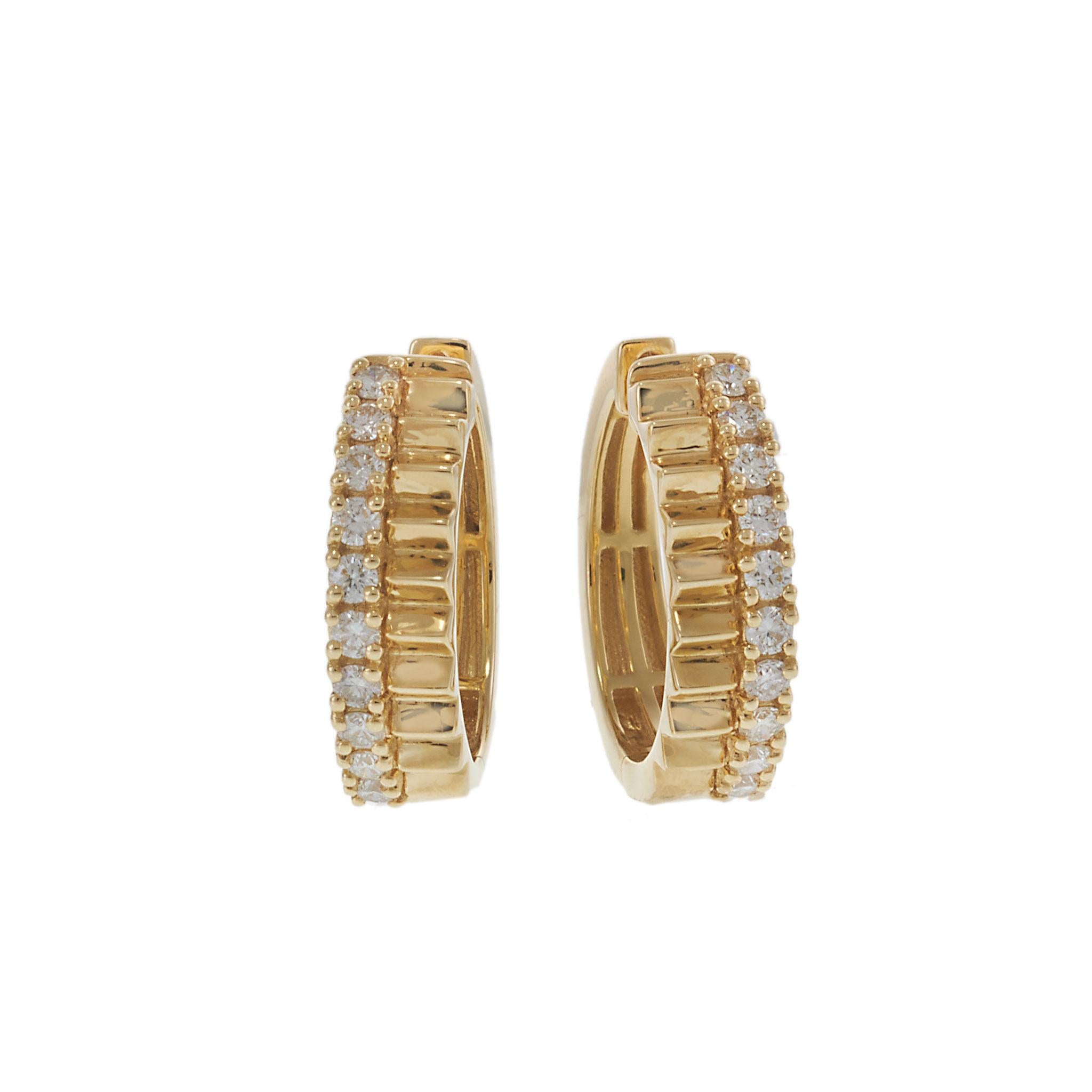 18KT Yellow Gold Diamond Bar Huggie Earrings
