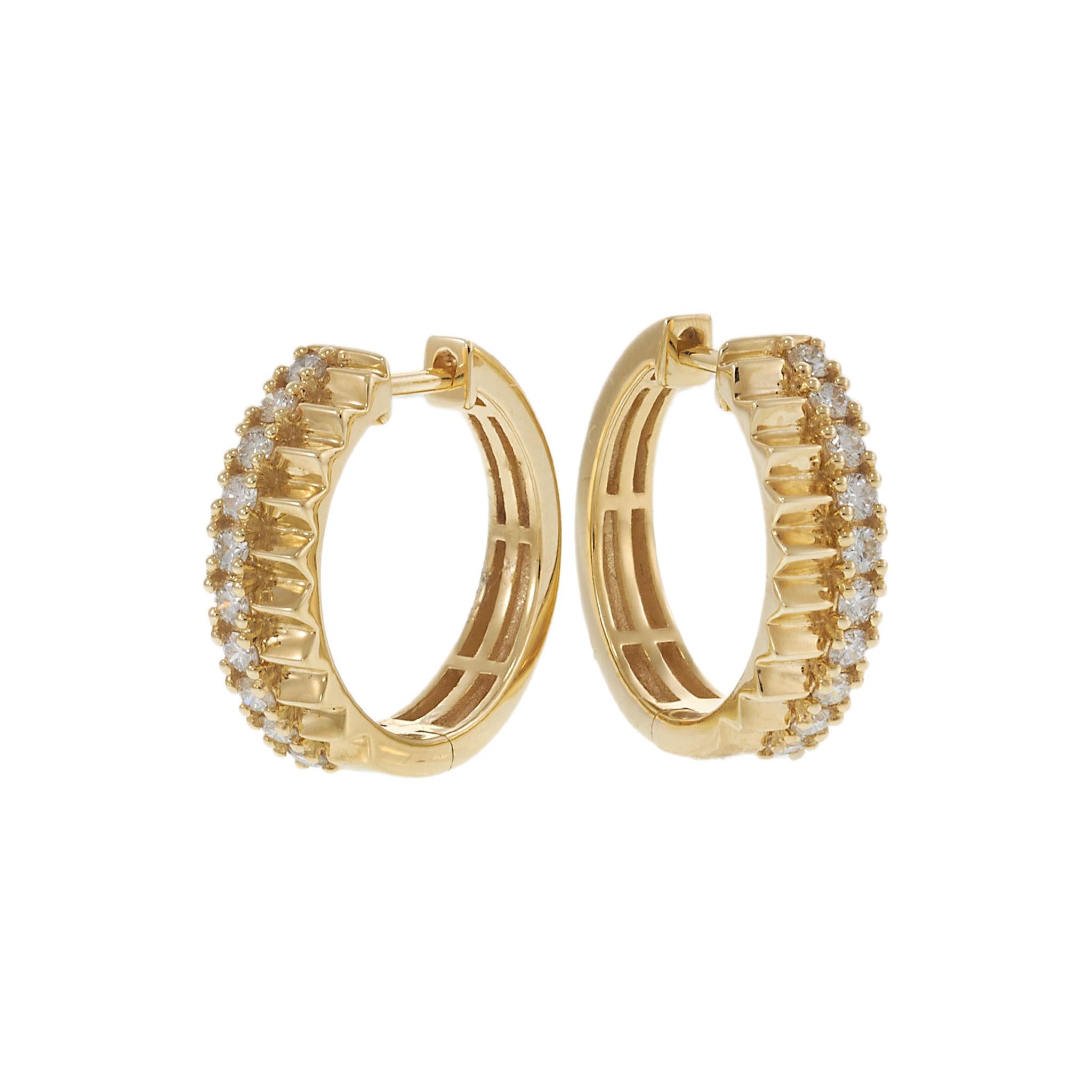 18KT Yellow Gold Diamond Bar Huggie Earrings