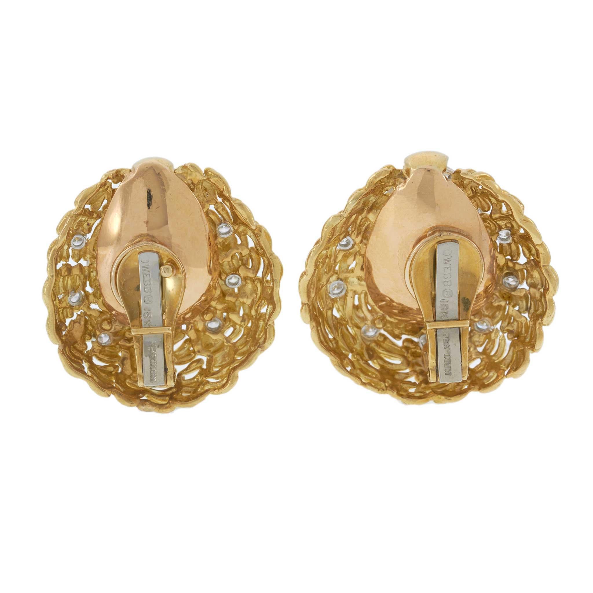 Vintage David Webb 18KT Yellow Gold Quartz and Diamond Earrings