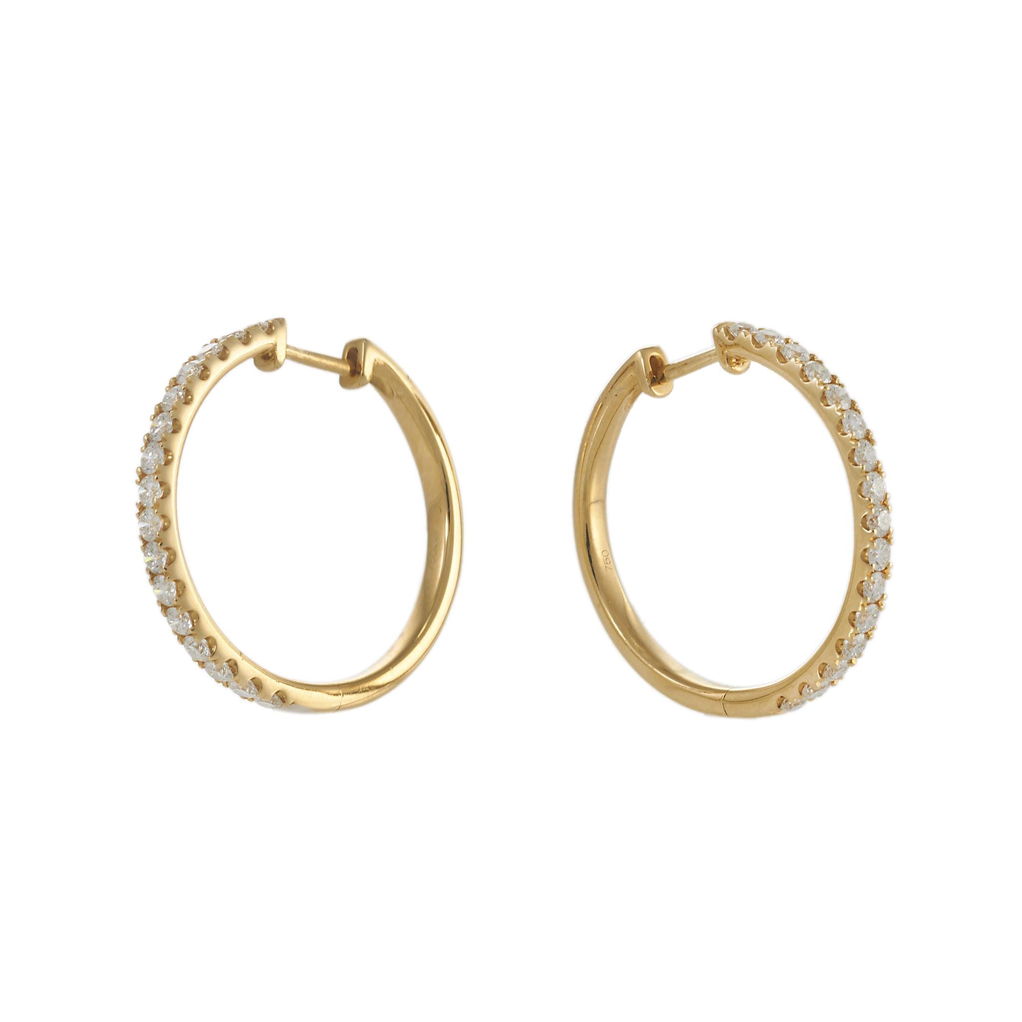 18KT Yellow Gold Diamond Hoop Earrings – 1.14CTW