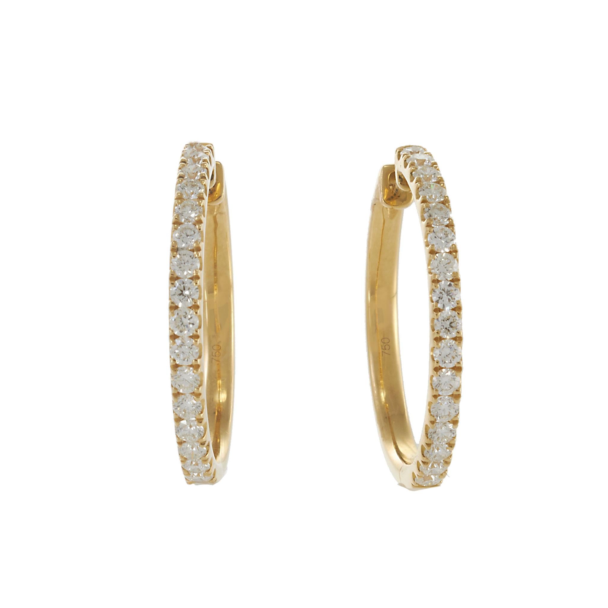 18KT Yellow Gold Diamond Hoop Earrings – 1.14CTW