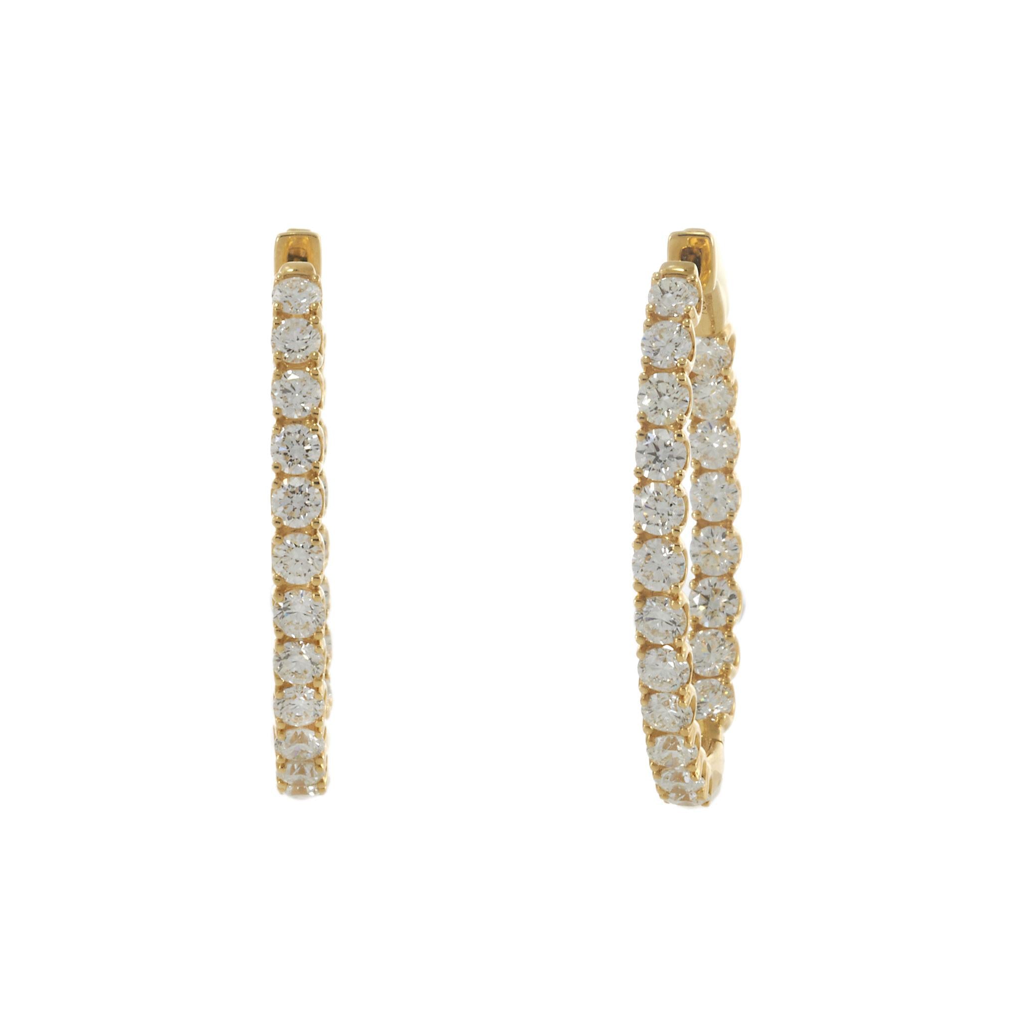 18KT Yellow Gold Oval Inside-Out Diamond Hoop Earrings – 3.34CT-TW