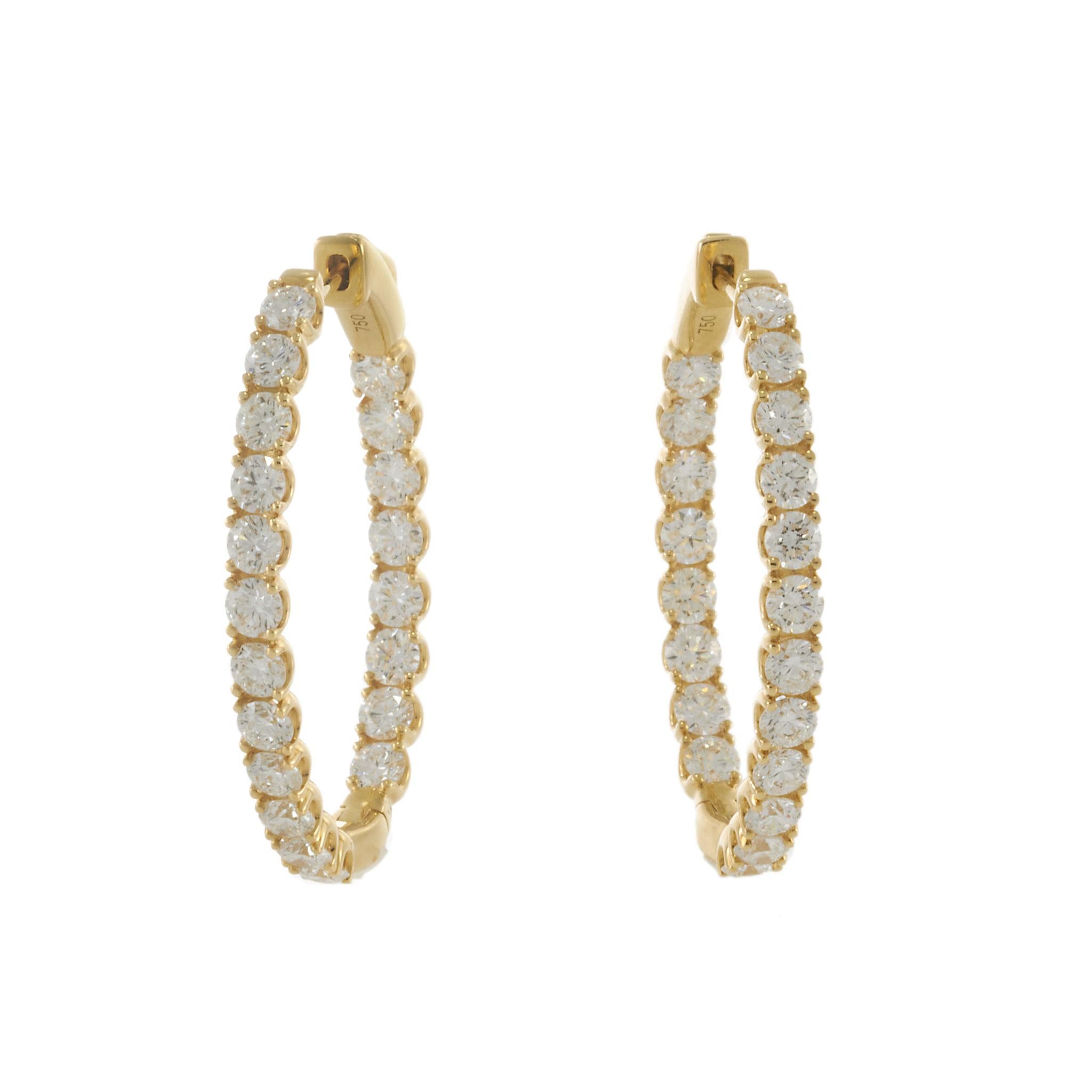 18KT Yellow Gold Oval Inside-Out Diamond Hoop Earrings – 3.34CT-TW