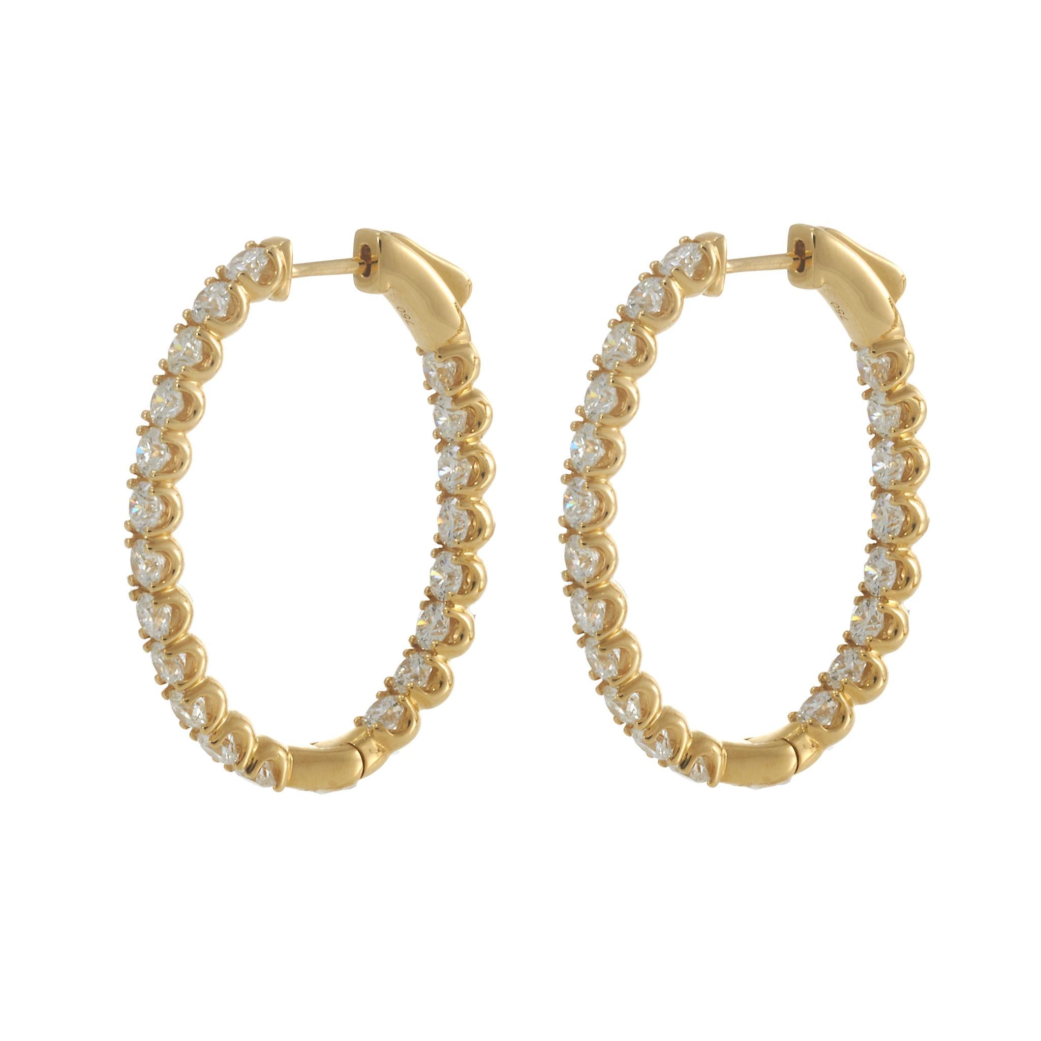 18KT Yellow Gold Oval Inside-Out Diamond Hoop Earrings – 3.34CT-TW