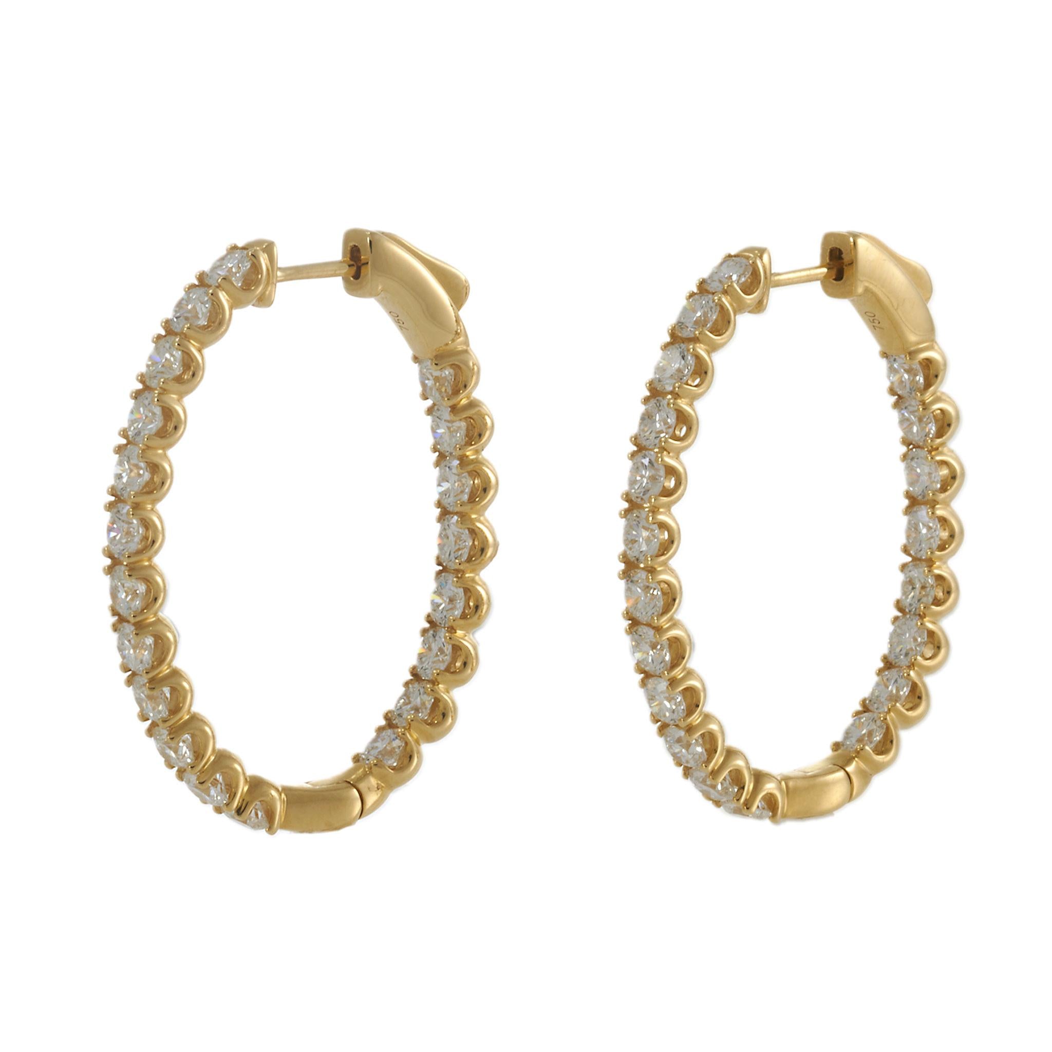 18KT Yellow Gold Oval Inside-Out Diamond Hoop Earrings – 3.34CT-TW