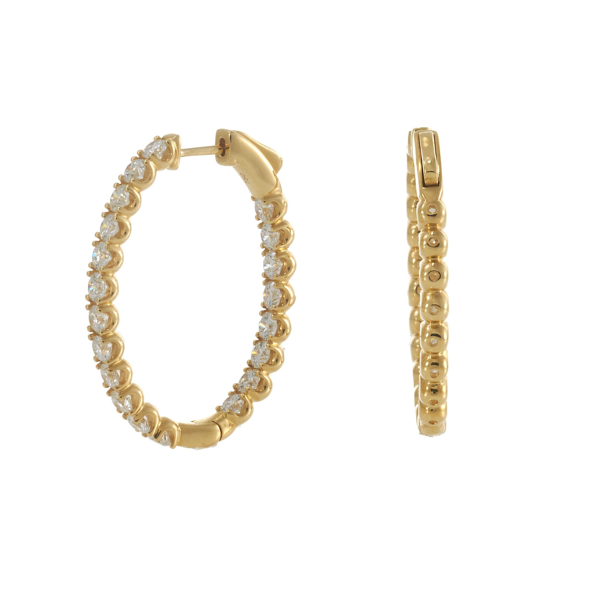 18KT Yellow Gold Oval Inside-Out Diamond Hoop Earrings – 3.34CT-TW