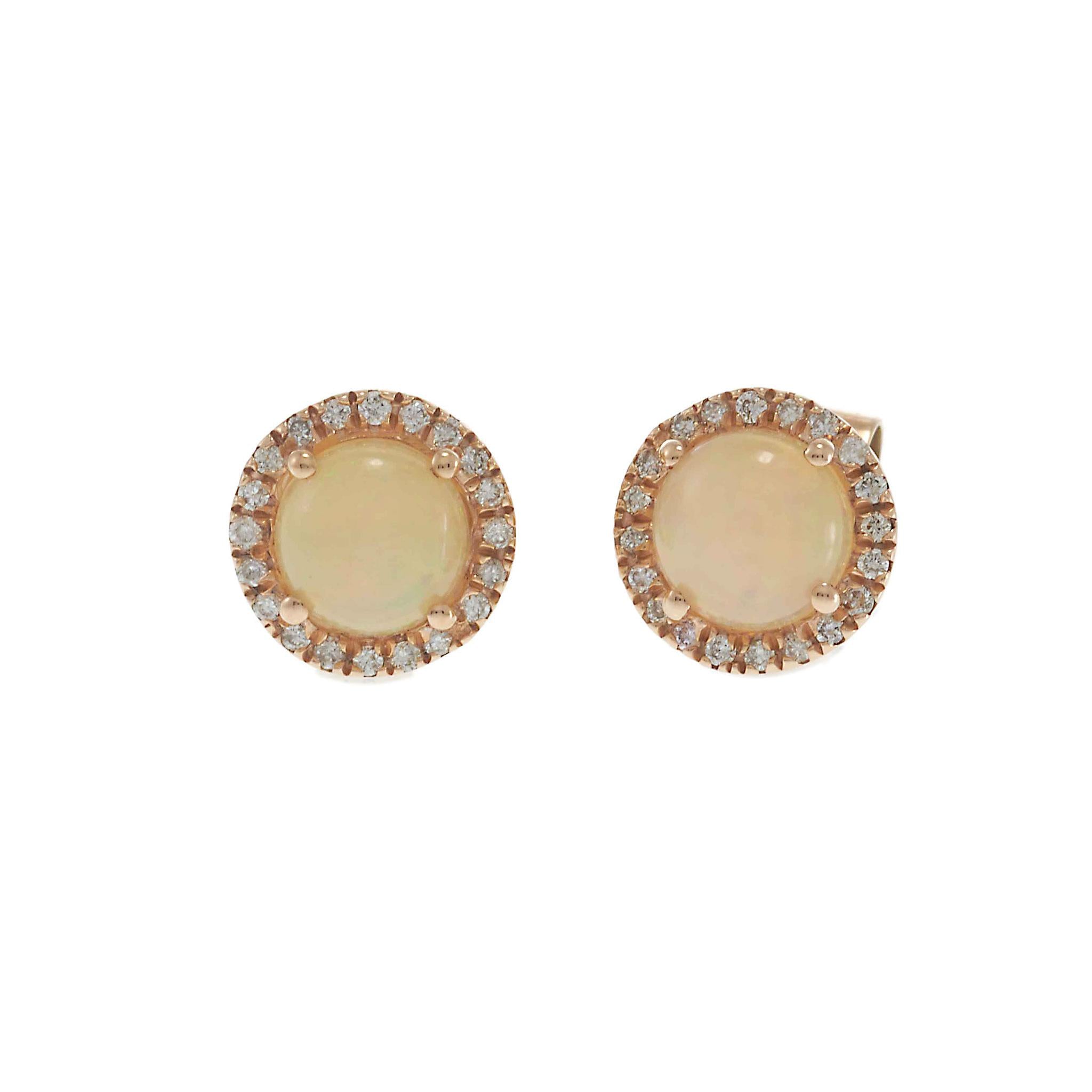 14KT Rose Gold Opal & Diamond Halo Stud Earrings