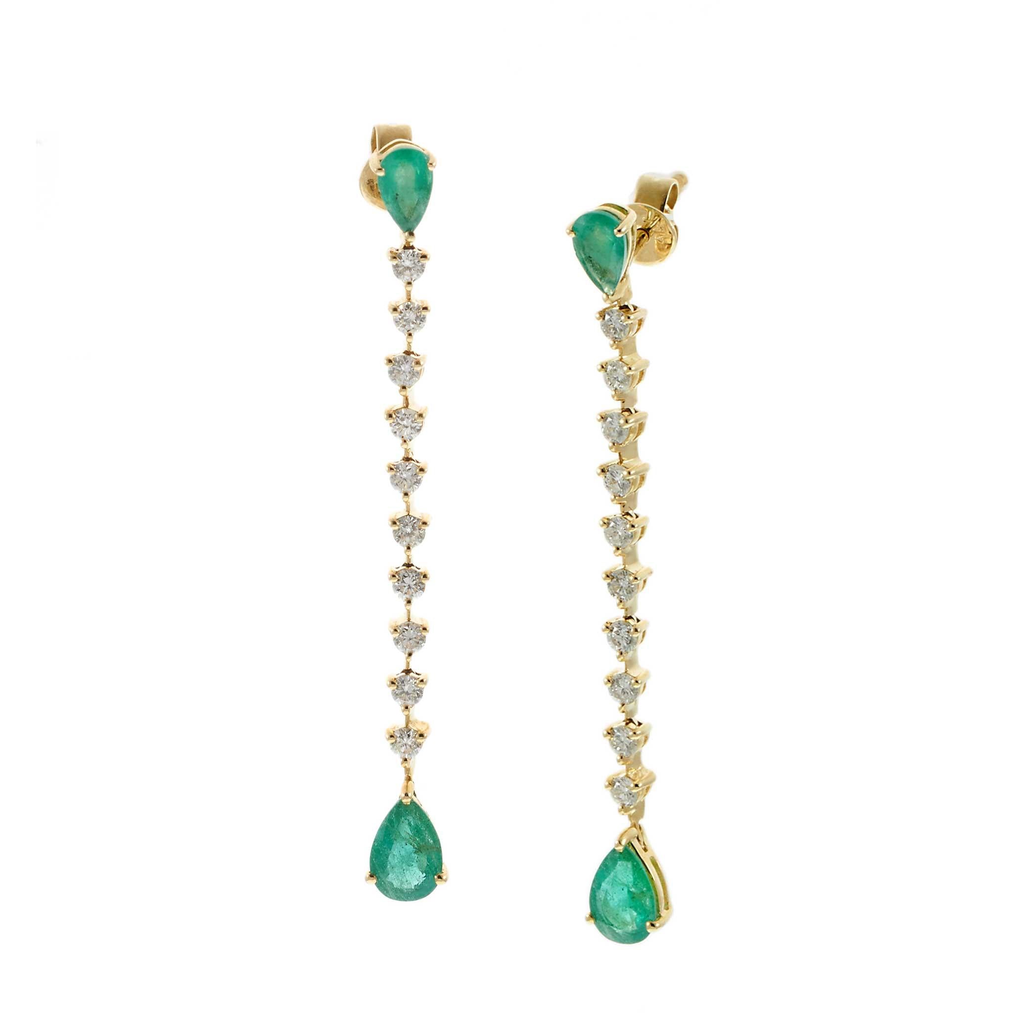 14KT Yellow Gold Emerald and Diamond Lariat Drop Earrings