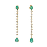14KT Yellow Gold Emerald and Diamond Lariat Drop Earrings