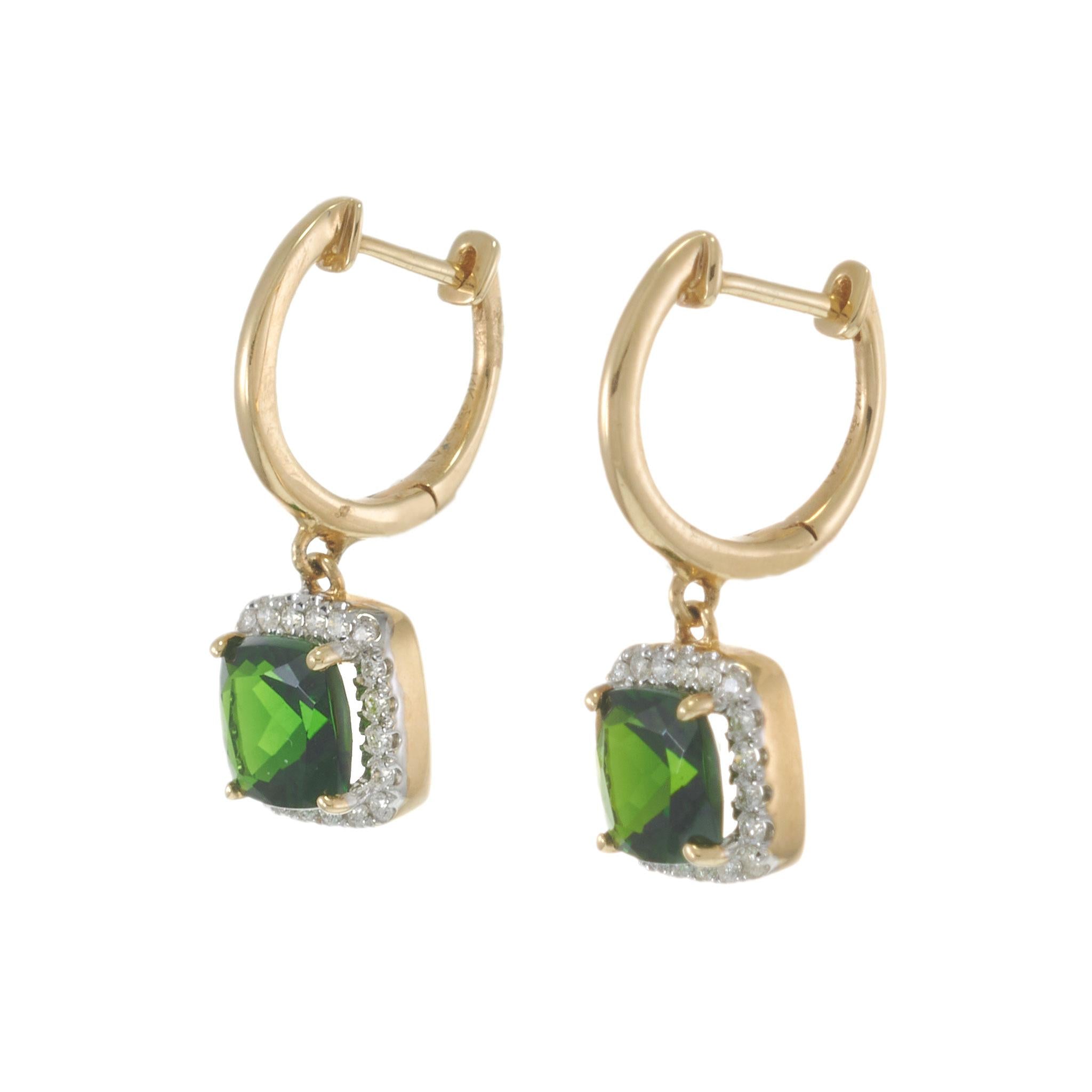 14KT Yellow Gold Russalite and Diamond Halo Drop Hoop Earrings