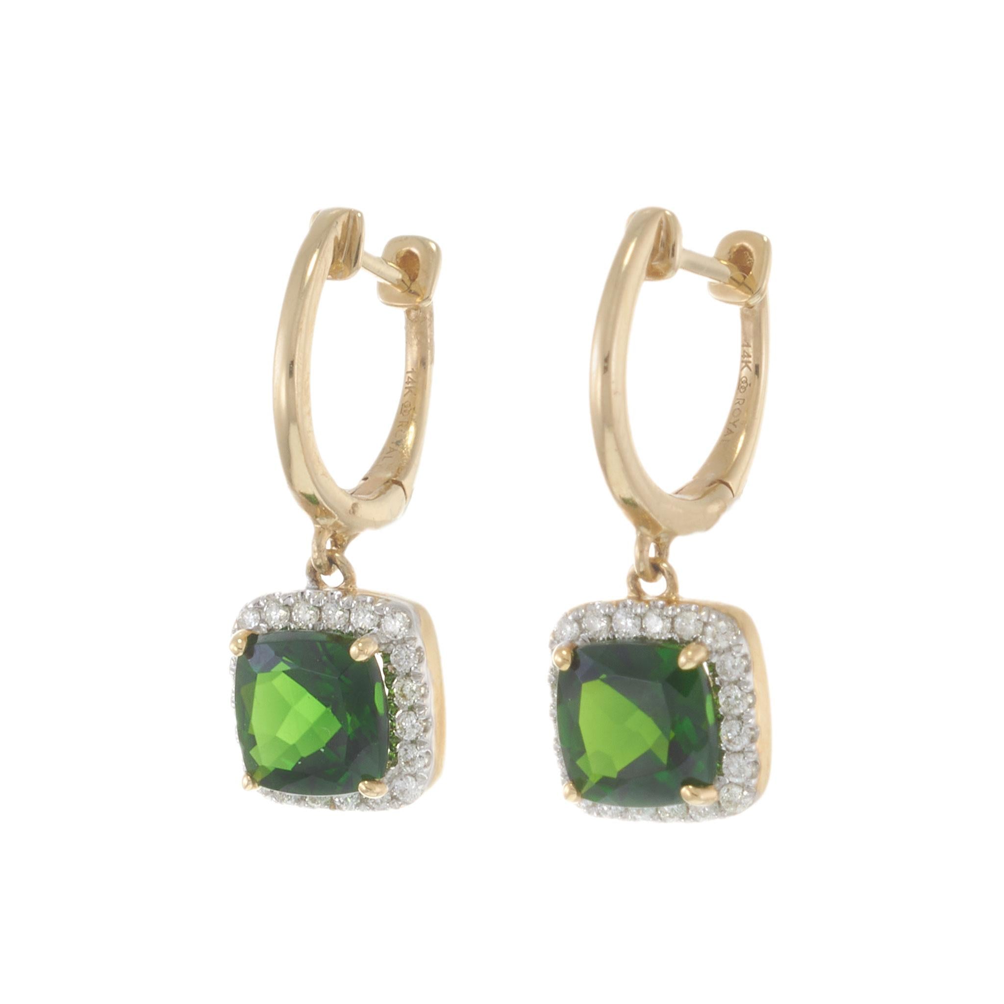14KT Yellow Gold Russalite and Diamond Halo Drop Hoop Earrings