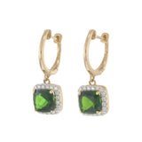 14KT Yellow Gold Russalite and Diamond Halo Drop Hoop Earrings