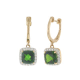 14KT Yellow Gold Russalite and Diamond Halo Drop Hoop Earrings