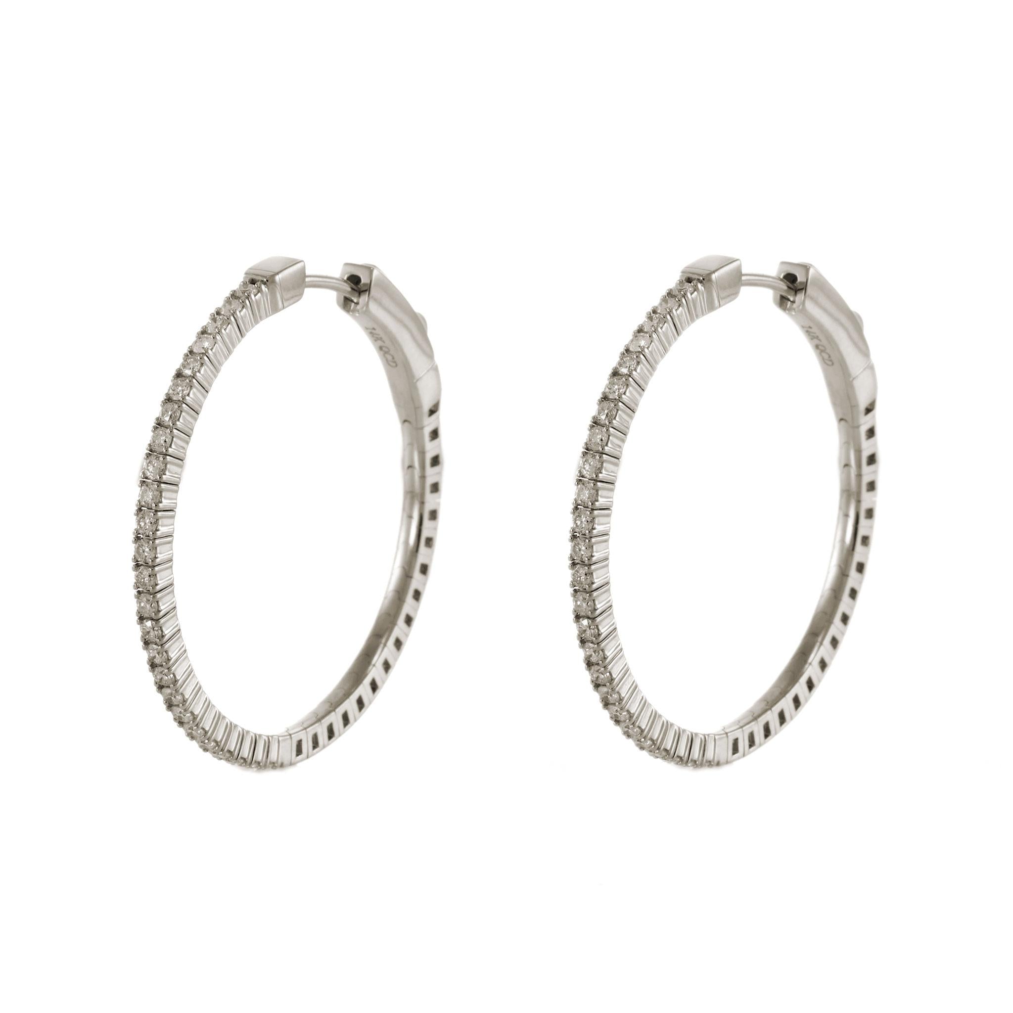 14KT White Gold Diamond Flex Hoop Earrings – 30MM, 0.65CTW