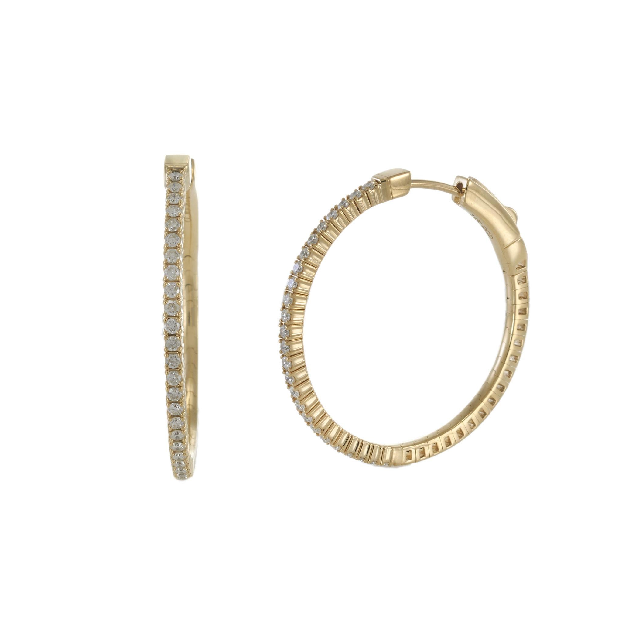 14KT Yellow Gold Diamond Flex Hoop Earrings – 30MM, 0.65CTW