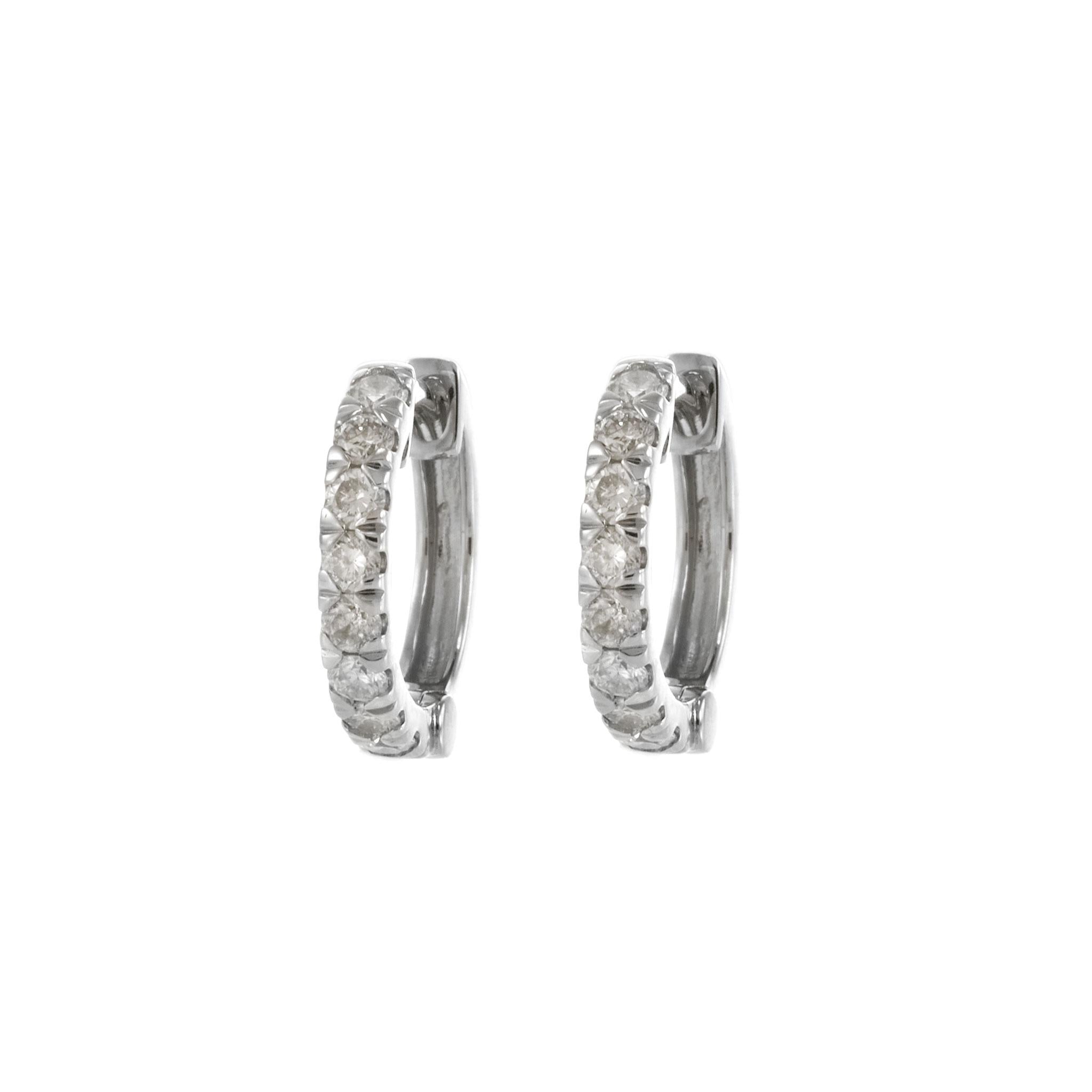 14KT White Gold Diamond Huggie Earrings – 12MM, 0.31CTW