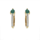 14KT Yellow Gold Emerald and Diamond Huggie Earrings