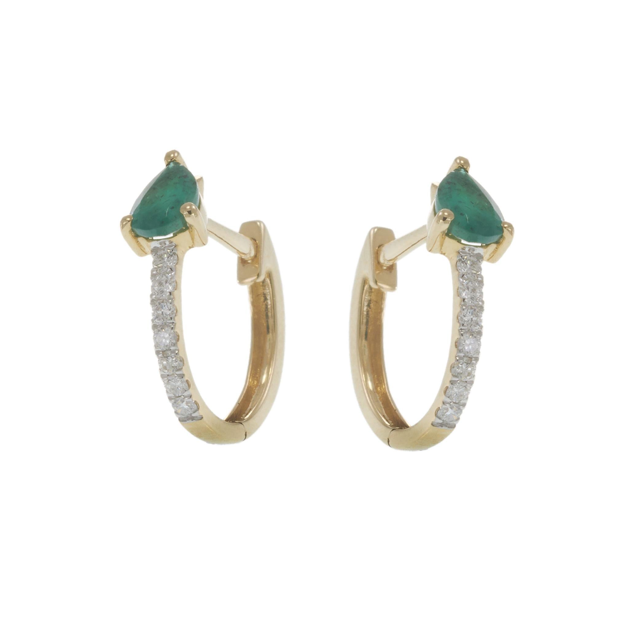 14KT Yellow Gold Emerald and Diamond Huggie Earrings