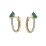 14KT Yellow Gold Emerald and Diamond Huggie Earrings