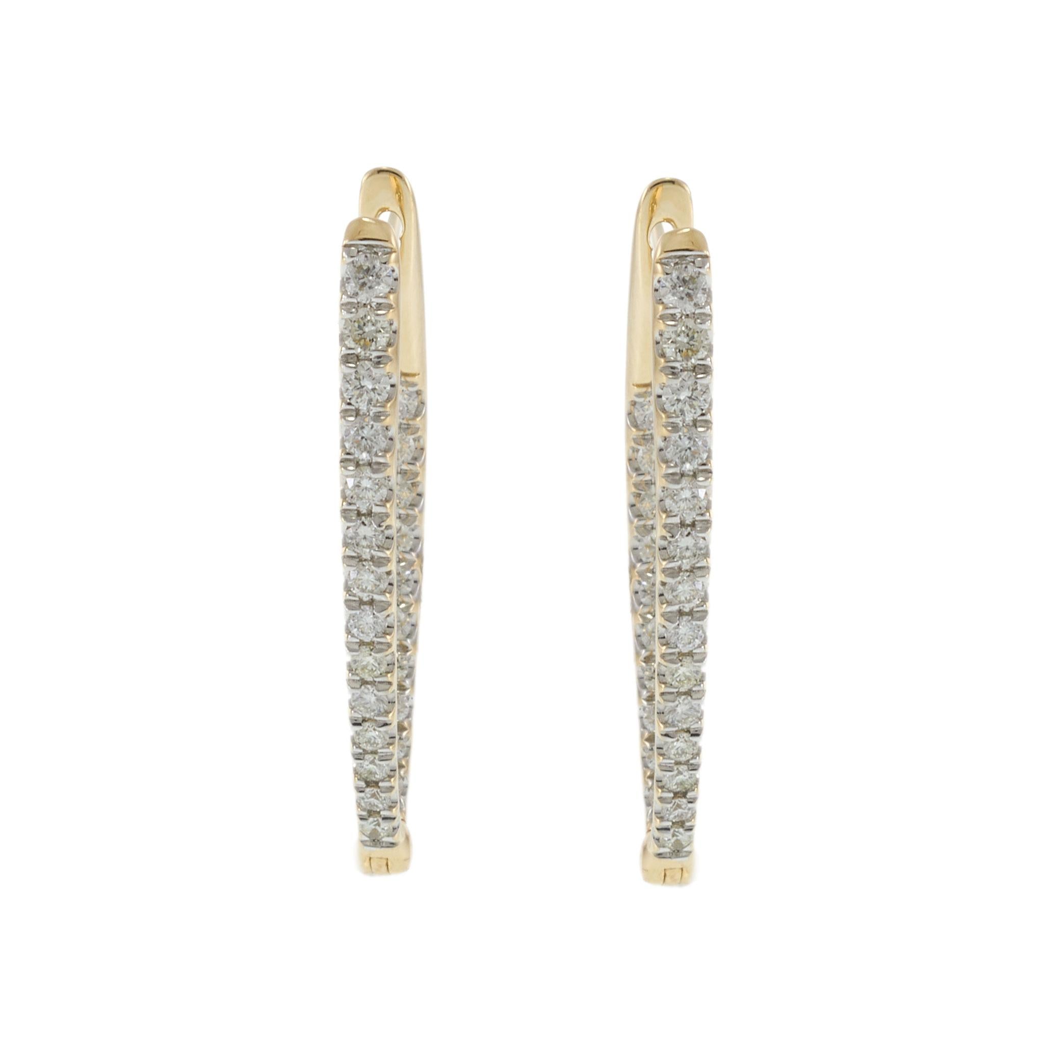 14KT Yellow Gold V-Shape Pavé Diamond Hoop Earrings