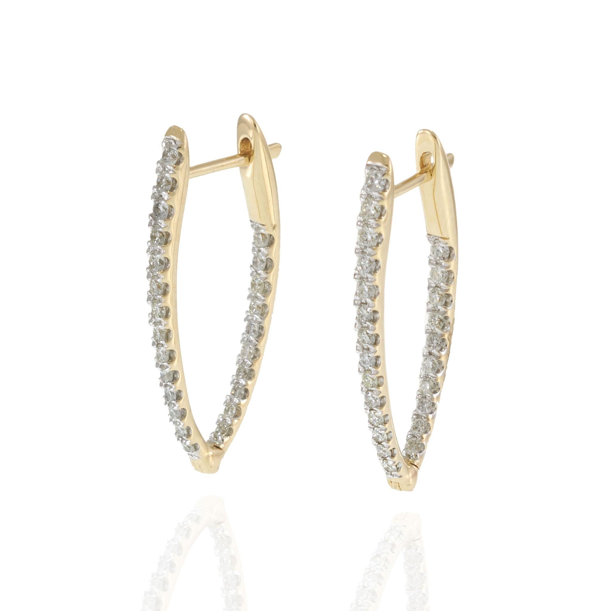 14KT Yellow Gold V-Shape Pavé Diamond Hoop Earrings