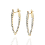 14KT Yellow Gold V-Shape Pavé Diamond Hoop Earrings