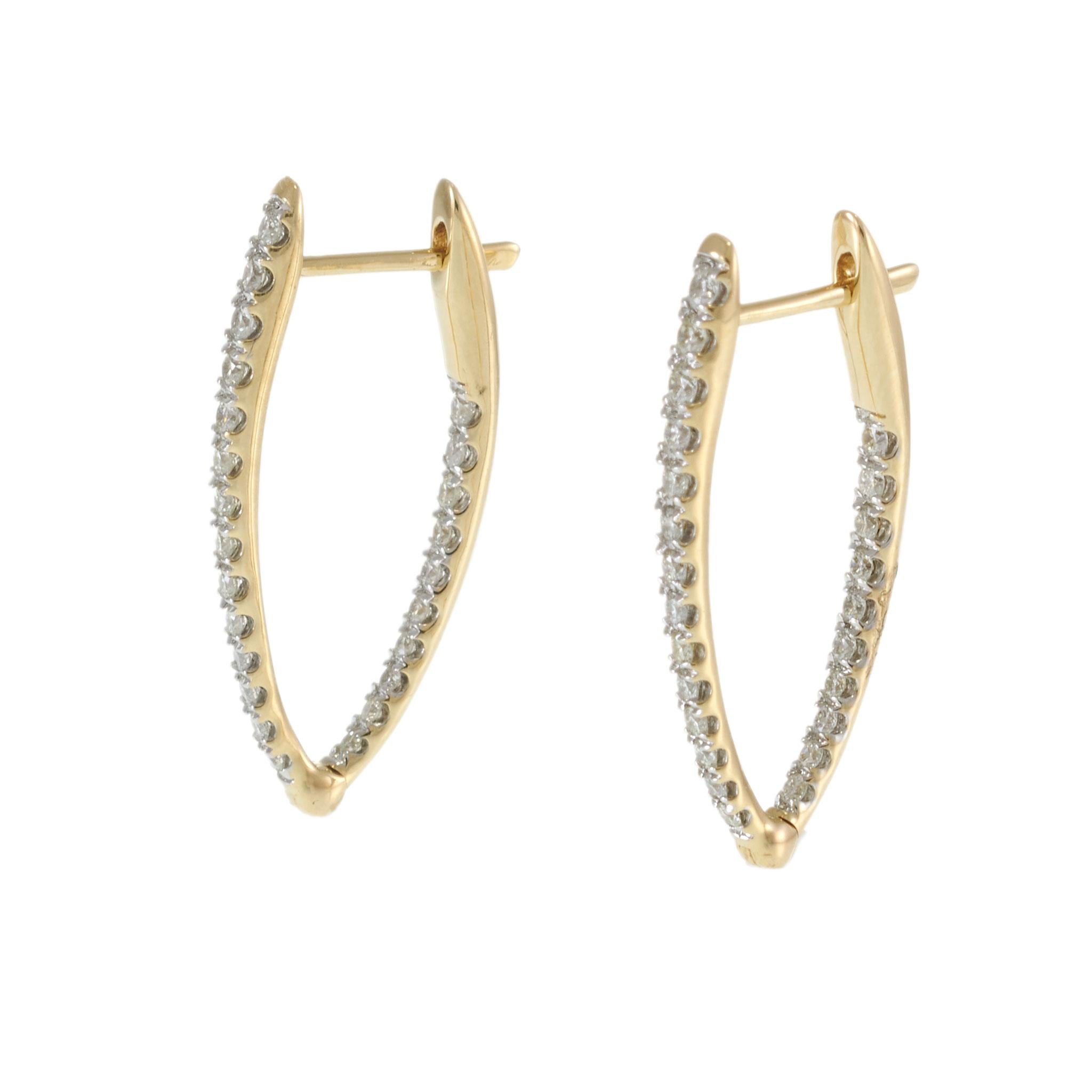 14KT Yellow Gold V-Shape Pavé Diamond Hoop Earrings